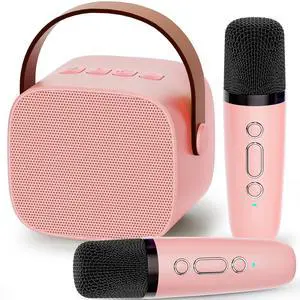 IROO Karaoke Machine for Kids,Most Popular Birthday Gifts for 3, 4, 5, 6, 7, 8, 9, 10,11,12 +Year Old Girls Boys,Mini Karaoke Machine with 2 Wireless Microphones,Portable Bluetooth Home Party (P-ink)