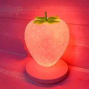 Ritammi Strawberry Night Light, Cute Silicone Strawberry Lamp, Bedside Color Changing Lamp, LED Cute Night Light, 3 Modes Touch, for Birthday, Christmas (Pink)