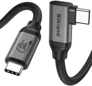 Silkland USB C 3.2 Gen 2x2 Cable Right Angle 3.3FT, 20Gbps 90 Degree High Speed Data Transfer, 5K/4K 60Hz Type C Monitor Cable, 240W PD, Compatible for SSD, Hub, Dock, eGPU