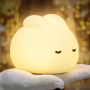 MeXYZ Cute Bunny Night Light, 3 Level Dimmable Nursery NightLight for Kids, Rechargeable Silicone Squishy Rabbit Lamp with Tap Control & Timer for Breastfeeding Toddler Baby Kids Decor Gift