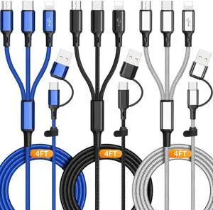 YaCeSyn 3Pack Multi 6 in 1 Fast Charging Cable 4FT/1.2M Quick Charge Cord Nylon Braided USB A/C to Type C+Micro USB+i-Product Connector Sync Adapter for Phone/Android/Tablets YaCeSyn 3Pack Multi 6 in 1 Fast Charging Cable 4FT/1.2M Quick Charge Cord Nylon Braided USB A/C to Type C+Micro USB+i-Product Connector Sync Adapter for Phone/Android/Tablets