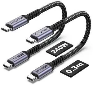SUMPK 1FT USB 4 Cable 2 Packs, 240W USB C to USB C Cable, 40Gbps High Speed Data Transfer and Single 8K or Dual 4K Display Video Output Compatible with Thunderbolt 4, MacBook Pro, iPhone 15/16 Plus