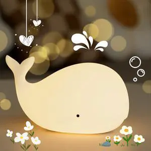 COSTECH Silicone Night Light for Kids  Rechargeable Tap Control Lamp with 8 Colors, Cute Animal Design for Nursery, Toddler Room Decor, Gifts for Girls and Boys (Whale)