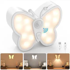 Dimmable Butterfly LED Night Light for Kids Bright Motion Sensor Night Light Lamp with Spotlight Magnetic Rechargeable Nightlight Rechargeable Nightlight for Kid Room, Bedroom, Hallway, Stairs