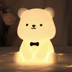Attivolife Teddy Bear Night Light for Kids, Baby Nursery Beside Silicone Lamp, Protable USB Rechargeable Kids' Bedroom Nightlight with 8 Color Lights, Birthday Christmas Gifts for Girl Boy Children