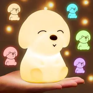Night Light for Kids | 16 Colors & 2 Brightness & 30/60min Timer & Soft Silicone & 10h Use | Cute Night Light for Baby Nursery Kids Nightlight Dog Lamp, Kawaii Room Decor Puppy Gifts for Boys & Girls