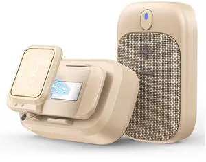 LENCENT Wearable Bluetooth Speaker, Magnetic Clip-On Wireless Portable Speakers with Microphone, Mini Bluetooth Speaker with Bluetooth 5.3 for Running Hiking Working, Beige