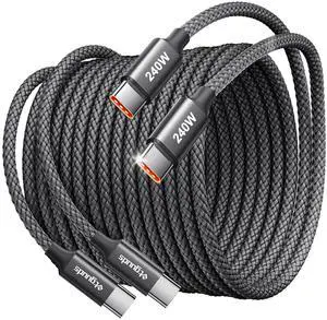 etguuds 240W USB C to USB C Cable 10ft, 2-Pack, Super Fast Charging Type C Charger Cord for iPhone 17 16 15 Series, Samsung Galasy S25 S24, for MacBook iPad Steam Deck Switch USBC Laptop
