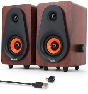 Small Computer Speakers, 2.0 Wooden Speakers for PC or Laptop, USB-Powered Small PC Speakers, Suitable for Desktop Computers/Laptops Built-in 2x2 Speaker Diaphragms