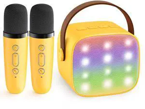YLL Mini Karaoke Machine for Kids Adults, Portable Bluetooth Speaker with 2 Wireless Microphones, Birthday Gifts Toys for Girls Boys Ages 3, 4, 5, 6, 7, 8, 9,10,11,12+ Years Old Toddler (Yellow)