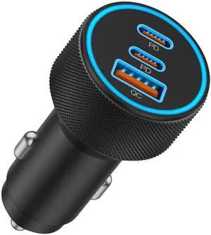 USB C Car Charger, WODENTA 67W 3-Port Dual USB-C & USB A Car Charger QC/PD 3.0 Fast Charge Cigarette Lighter Power Adapter for iPhone 16/15/14/13/12/11, Samsung S24/S23/S22, Google, LG, Android Phones