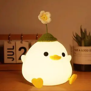 Okayera Dodo Duck Night Light, Cute Flower Duck Nursery Lamp, Portable USB Rechargeable Timer Dimmable, Silicone LED Bedside Nightlight, Best Home Bedroom Decor Gift to Kids