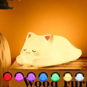 ZKLiLi Night Light for Kids Lamp,16 Colors Cute Cat Lamp, Dimmable Baby Night Lights for Nursery Toddler,Silicone Rechargeable Nightlight for Kids Room, Kawaii Room Decor Cat Decor Gifts for Girls