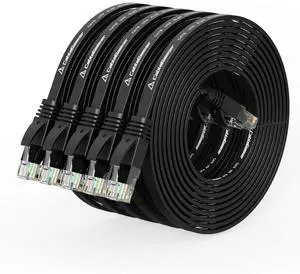 Cat 6 Ethernet Cable 10 ft (5 Pack) (at a Cat5e Price but Higher Bandwidth) Flat Internet Network Cables - Cat6 Ethernet Patch Cable Short - Black Computer Cable with Snagless RJ45 Connectors