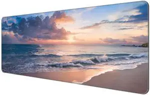 Dynippy Thin Extended Gaming Mouse Pad with Stitched Edges Large Mousepad Long XXL Keyboard and Mouse pad Desk Mat for Gaming Office & Home - Galaxy Space (Beach)
