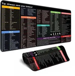 Excel Cheat Sheet Desk Pad Excel Shortcut Keys Mouse Pad Gaming Mouse Pad Desk Accessories Waterproof Non-Slip Large Computer Mat, 31.5x11.8 in (Office Software Shortcut Keys)