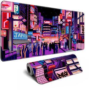 Japanese Large Mouse Pad XL - Anime Extended Gaming Mouse Mat Desk Pad,3mm Thick Long Non-Slip Rubber Base Mice Pad,Stitched Edges Mousepad,31.5 X 11.8 Inch - Tokyo Pixel Street