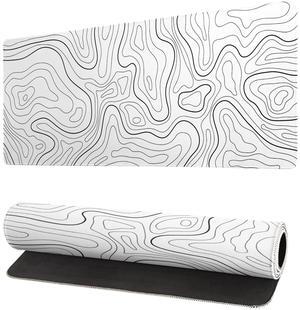 Topographic Contour White Gaming Mouse Pad XL Geographic Map Lines Extended Big Large Desk Mat Non-Slip Rubber Base Stitched Edge Long Keyboard Mousepad for PC Computer Laptop,31.5x11.8 Inch