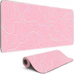TLZA Gaming Mouse Pad Big Mousepad with Non-Slip Rubber Base, 31.5 x 11.8 in XL Large Desk Mat for Gaming Home Office, Long Keyboard Pad Mouse Mat for Computer with Stitched Edges, Pink Topographic