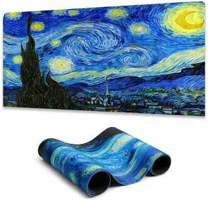 Manicer Blacklight Starry Night Mouse Pad, Van Gogh Painting Gaming Extended Large Desk Pad, UV Reactive Long Big Mouse Mat with 3mm Non-Slip Rubber Base for Office Home - 31.5" x 11.8"