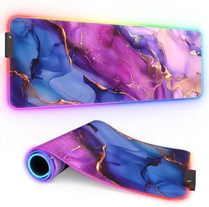 ITNRSIIET RGB Gaming Mouse Pad, Full Desk XL Extended Large Gaming Mousepad, 12 Lighting Modes 30% Thicker Big LED Desk Mat for Gamers, 32 x 12 inches, Blue Purple Pink Marble