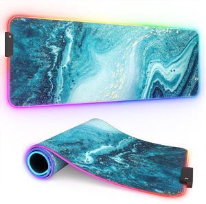 ITNRSIIET RGB Gaming Mouse Pad, Full Desk XL Extended Large Gaming Mousepad, 12 Lighting Modes 30% Thicker Big LED Desk Mat for Gamers, 32 x 12 inches, Blue Marble Gold