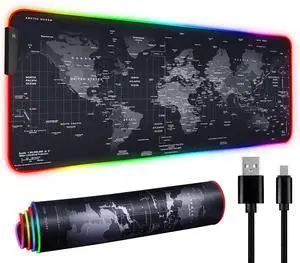 31.5"X12" Large Gaming Mouse Pad for Desk, RGB Mouse Pad with 11 Lighting Modes, Quality World Map Mouse Pad with Durable Strip Lighting, Waterproof LED Mouse Pad with Non-Slip Rubber Base