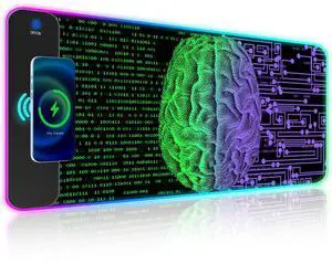 iCasso Gaming Mouse Pad, Wireless Charging LED Mouse Pad 15W, Large RGB Mousepad,10 Light Modes Non-Slip Rubber Base Keyboard Mat for Computer PC Gamer(Brain)