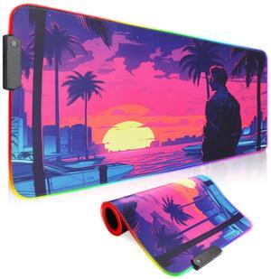 gaiamat Anime RGB Gaming Mouse Pad,Large LED Mousepad with Durable Nylon Stitched Edges and Non-Slip Rubber Base,31.5X 11.8 Inch Glowing Game Mouse Mat for Personalized Gamer(80x30 US-FGsunman)