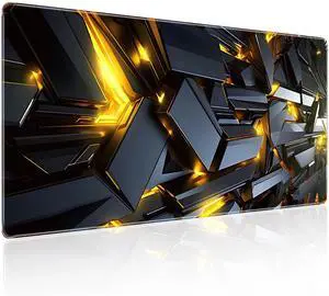 Golden Light Mecha Style Extended Long Gaming Mousepad Keyboard Mat, XXL Gaming Mouse Pad (31.5 x 11.8in), 3mm Thick Soft & Smooth Lycra Fabric Gamer Mouse Mat, for Gamer, Office, Home