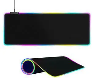 Large RGB Gaming Mouse Pad -15 Light Modes Touch Control Extended Soft Computer Keyboard Mat Non-Slip Rubber Base for Gamer Esports Pros 31.5X11.8