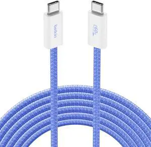 Belkin USB C to USB C Cable, 9.9ft, 60W - Type C Charger, iPhone Charger Cord, Soft, Braided, Flexible for iPhone 16, Galaxy S25, Pixel 9, Airpods, iPad Pro, Tablet & More, Travel Essentials - Blue
