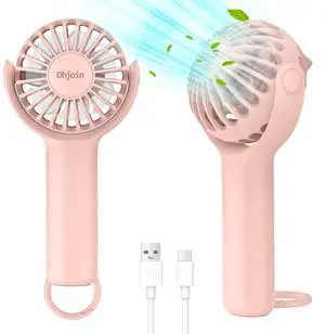 Ohjoin 2 IN 1 Portable Mini Handheld Fan with Keychain Stand, Personal Powerful Cooling Fan, Small Battery Operated Table Fan, Quiet Hand Fan, USB Rechargeable, Birthday Gifts for Women Mom (Pink)