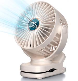 TUNISE Mini Clip on Fan, Battery Operated Desk Fan, Digital display3 Speeds Adjustable, Bidirectional 360 ° Adjustable, Super Strong Wind, Portable Fan for Home, Office, Camping