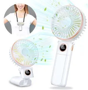 Portable Handheld Fan 5200mAh USB Rechargeable, 180° Foldable Electric Personal Small Mini Hand Held Fan, Max 22 HRS Working, 6 Speeds Level, LED Display, Battery Powered for Travel, Outdoor, Makeup
