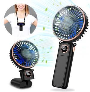 Portable Handheld Fan 5200mAh USB Rechargeable, 180° Foldable Electric Personal Small Mini Hand Held Fan, Max 22 HRS Working, 6 Speeds Level, LED Display, Battery Powered for Travel, Outdoor, Makeup