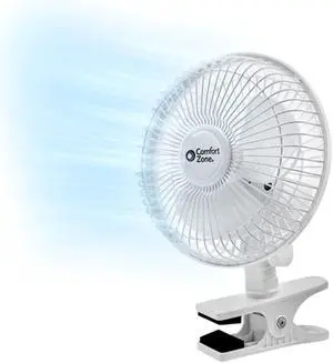 Comfort Zone Portable Clip on Fan with Fully Adjustable Tilt, Electric, 6 inch, Quiet, Indoor, 2 Speed, Mini Desk Fan, Table Fan, Airflow 6.53 ft/sec, Ideal for Home, Bedroom, Dorm & Office, CZ6C