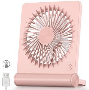 Koonie USB Fan, Strong Wind Ultra Quiet Small Desk Fan 220° Tilt Folding 3 Speeds Adjustable USB-C Powered Personal Fan for Home Office Desktop, Pink, NO BATTERY