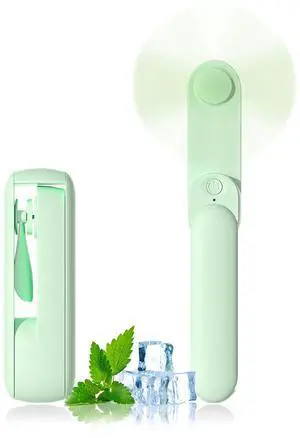 Portable Handheld Fan, 2 IN 1 Mini Hand Fan, Battery Operated [8-15 Working Hours], USB Rechargeable Personal Foldable Fan for Indoor, Small Pocket Fans Travel Essentials for Outdoor (Green)