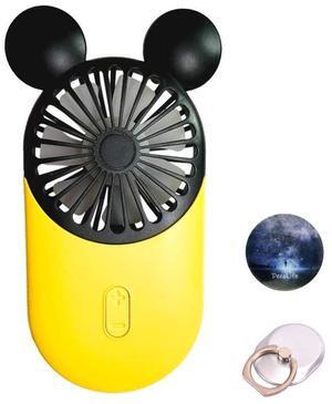 DecoLife Cute Personal Mini Fan, Handheld & Portable USB Rechargeable Fan with Beautiful LED Light, 3 Adjustable Speeds, Finger Holder, Perfect for Indoor or Outdoor Activities, Cute Mouse (Yellow)