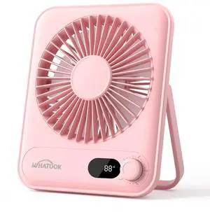 WHATOOK Small Desk Fan Personal Fans: 2000mah 10 Hours Battery Office Quiet Mini Desktop Fan Portable Rechargeable Travel Essentials