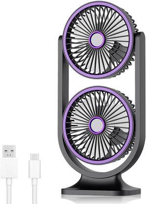 Desk Fan, Rechargeable Portable Fan With 360 ° Rotate Head, LED Digital Power display&3-Speed Wind Adjustment Function, Ultra Quiet Small Fan For Home, Kitchen,Travel, Camping, Bedroom, Office(Double)