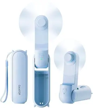 GAIATOP Portable Handheld Fan, 3 IN 1 Mini Foldable Travel Fans [17H Max Cooling Time] with Power Bank, Pocket Design USB Rechargeable for Travel Concert Lash Makeup, Summer Gifts for Women Girl, Blue