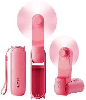 GAIATOP Portable Handheld Fan, 3 IN 1 Mini Foldable Travel Fans [17H Max Cooling Time] with Power Bank, Pocket Design USB Rechargeable for Travel Concert Lash Makeup, Summer Gifts for Women Girl, Rose