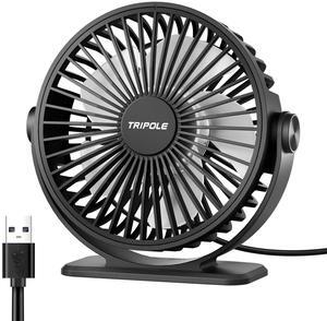 TriPole Desk Fan USB Powered Small Portable Fan, 3 Speeds Adjustable Strong Breeze Mini Personal Fans, 360° Rotation Quiet Plug In USB Fans for Desktop Bedroom Office Table Travel, Black, 4.9ft Cable