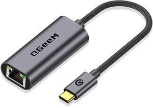 USB C to Ethernet Adapter, QGeeM Gigabit Ethernet to USB Type C, Thunderbolt 3/4 to RJ45 LAN Network Adapter Compatible for iPhone 15 Pro/max, MacBook Pro/Air, iPad Pro, Dell XPS etc-Classic Gray