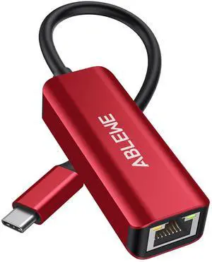ABLEWE USB C to Ethernet Adapter, Type-C to RJ45 Gigabit Ethernet, Thunderbolt 3 Compatible for MacBook Pro, MacBook Air, Dell XPS, iPad Pro (Red)