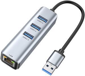 USB 3.0 to Ethernet Adapter,ABLEWE 3-Port USB 3.0 Hub with RJ45 10/100/1000 Gigabit Ethernet Adapter Support Windows 10,8.1,Mac OS, Surface Pro,Linux,Chromebook and More