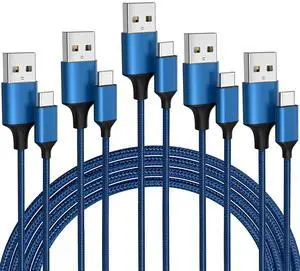 USB Type C Cable 5Pack (3/3/6/6/10FT) Nylon Braided USB C Cable Fast Charger Charging Cord Compatible Samsung Galaxy S9 S8 Note 9 Note 8 Plus,LG V30 G6 G5 V20,Google Pixel, Moto Z2, iPad 2021and More