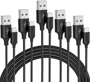 USB Type C Cable 5Pack (3/3/6/6/10FT) Nylon Braided USB C Cable Fast Charger Charging Cord Compatible Samsung Galaxy S9 S8 Note 9 Note 8 Plus,LG V30 G6 G5 V20,Google Pixel, Moto Z2, iPad 2021and More